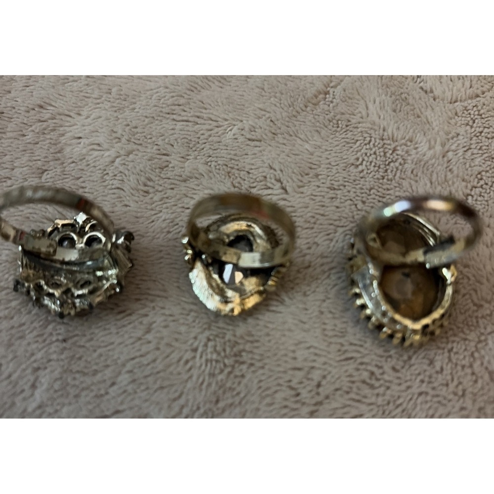Lot Of 3 Vintage‎ Estate Rhinestone Jeweled Adjustable Rings - Picture 6 of 7